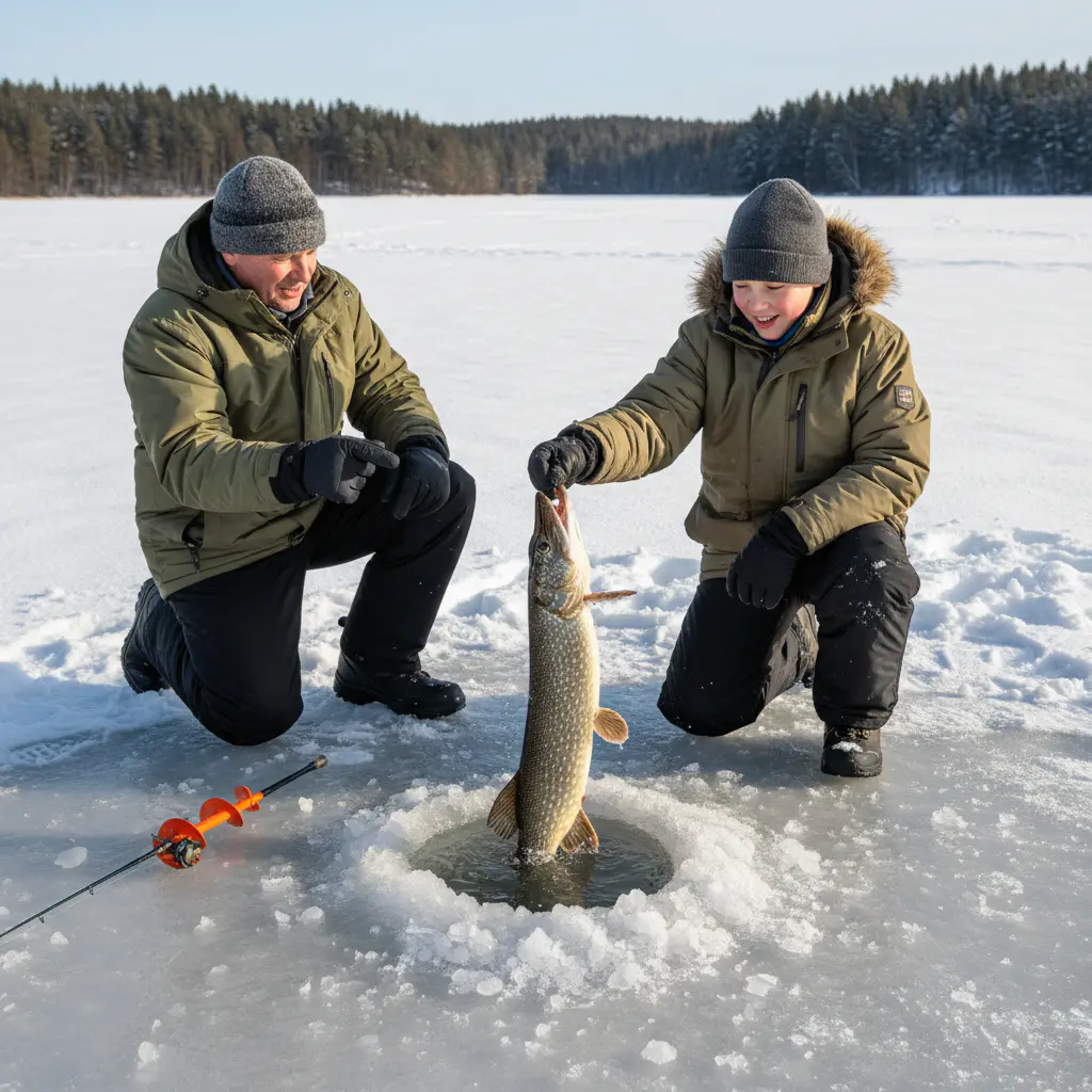 Student successfully catching a fish