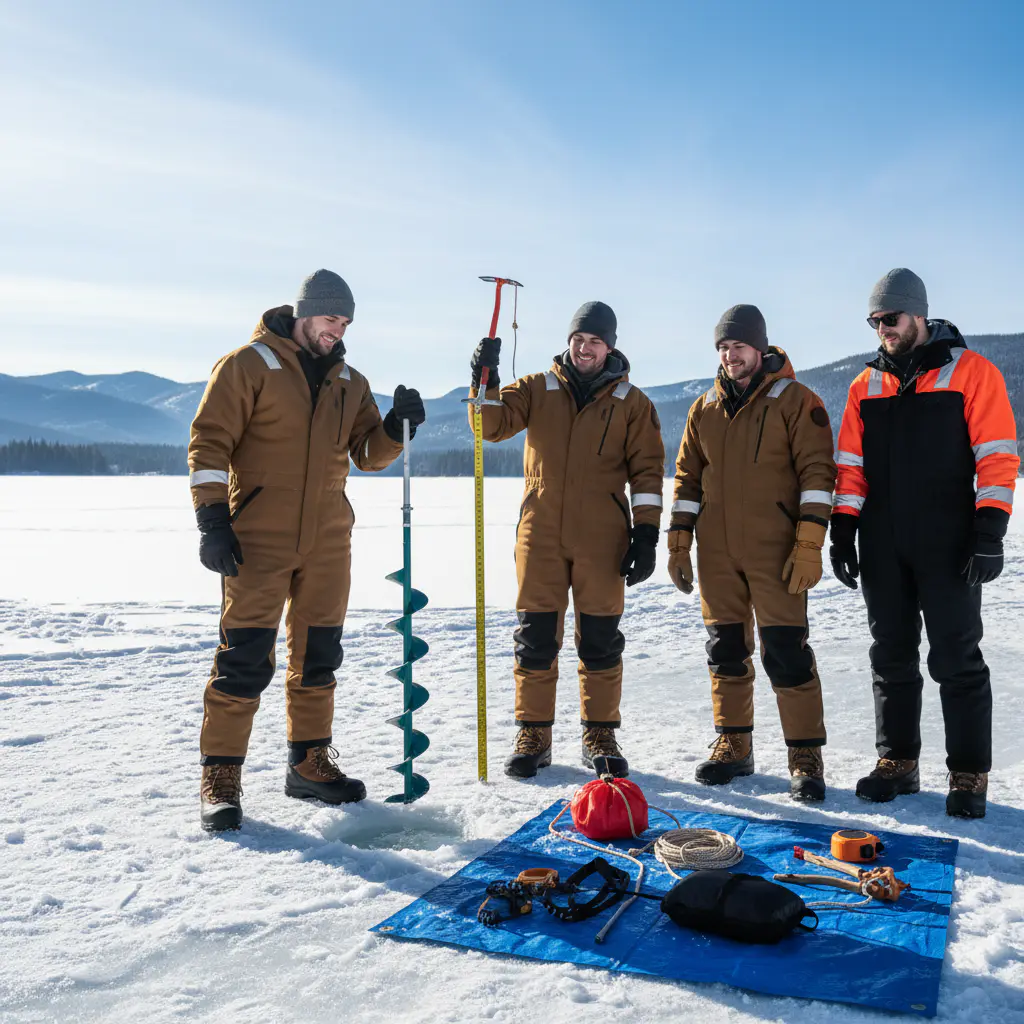 Instructor demonstrating ice thickness